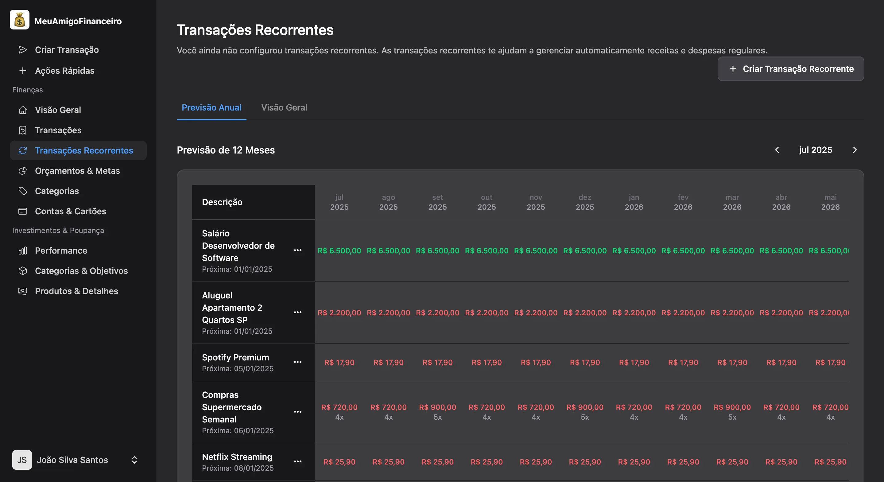 Recurring Transactions Calendar